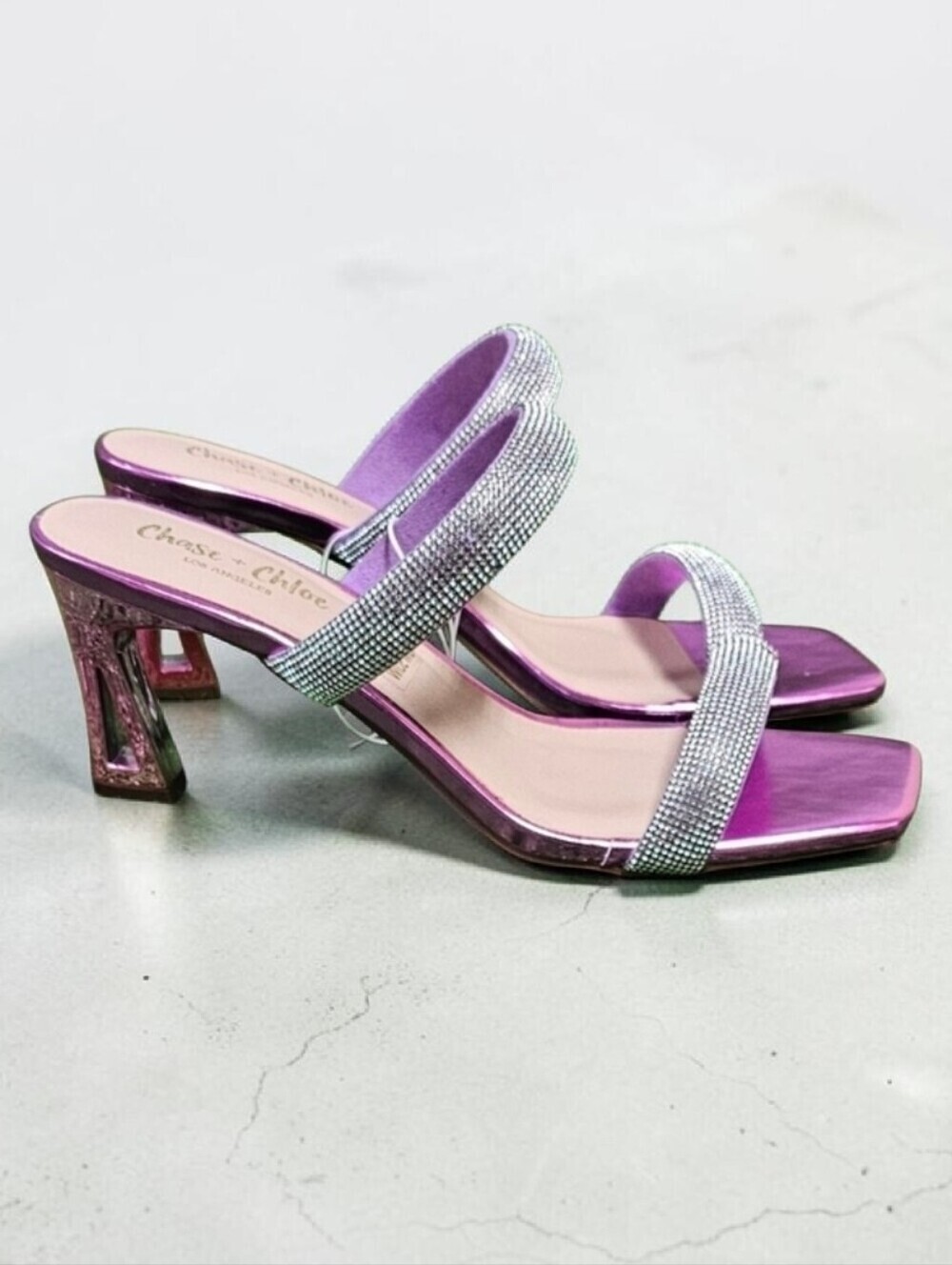 CHASE & CHLOE | ARABELLA EMBELLISHED DOUBLE STRAP METALLIC HEELS - NWOT!